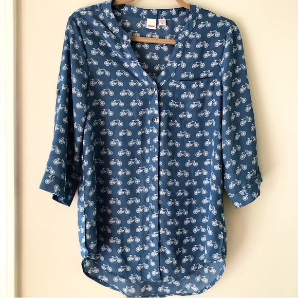 BONGO Tops - Bongo | Blue Bicycle Button Down Blouse | L